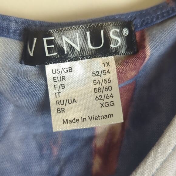 Tie-dye Cold Shoulder Boho Stretch Jersey Knit Knotted Top Women's 1X - Picture 2 of 8